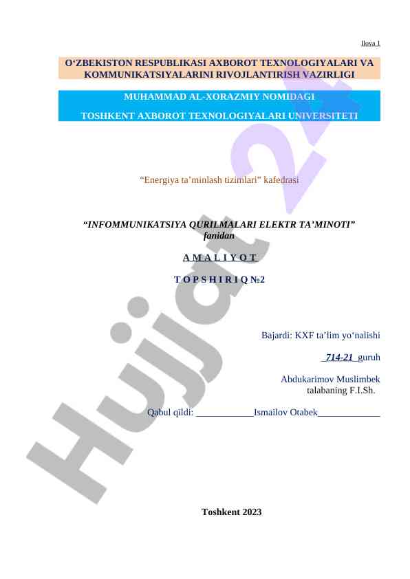 Infokommunikatsiya qurilmalari elektr ta'minoti amaliyot