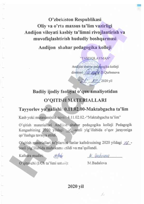 Badiiy ijodiy faoliyat o'quv amaliyoti