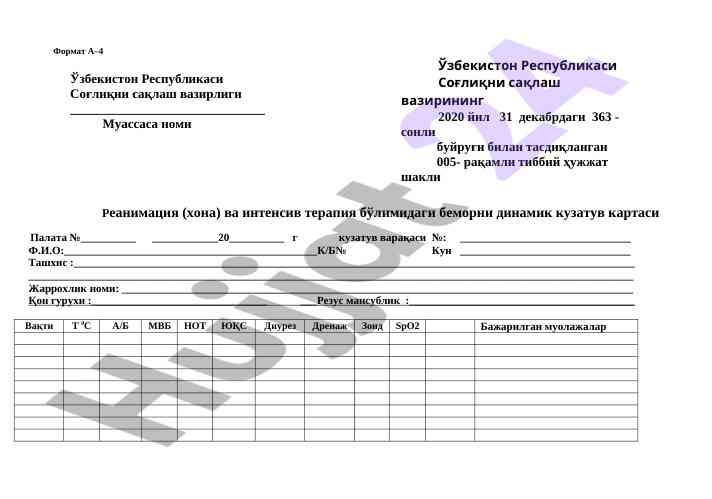 Reanimizatsiya va intensiv terapiya bemor kuzatish