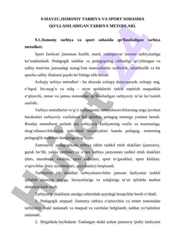Jismoniy tarbiya va sport sohasida tarbiya metodlari