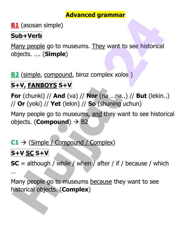 Advanced grammar b1-b2: simple and complex sentences