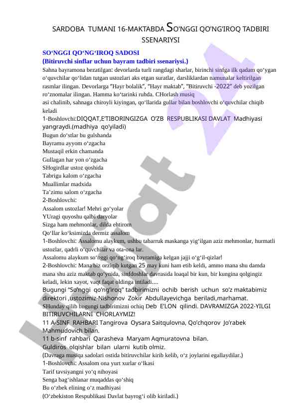 16-maktab sennariysi so‘nggi qo‘ng‘iroq tadbiriga