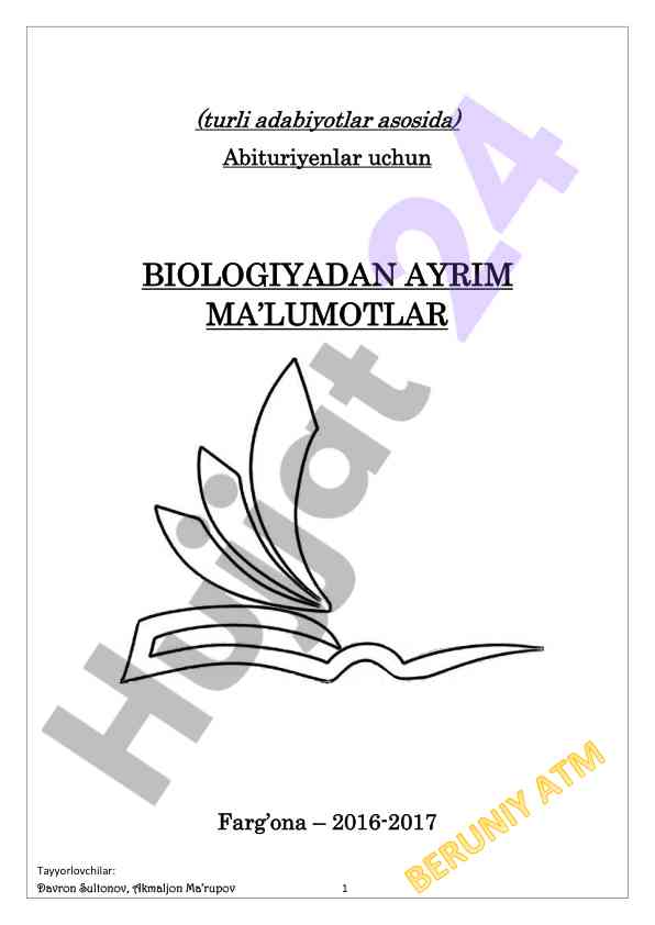 Biologiya o‘quv qo‘llanmasi abituriyenlar uchun