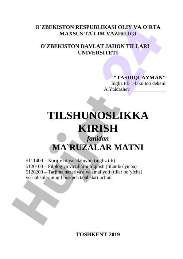 Tilshunoslikka kirish fanidan ma'ruzalar matni