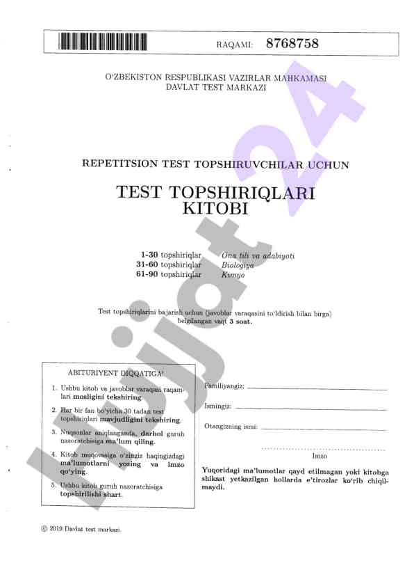 Ona tili va adabiyot test topshiriqlari