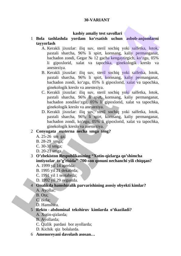 30-variant mavzulari bo'yicha tadqiqotlar
