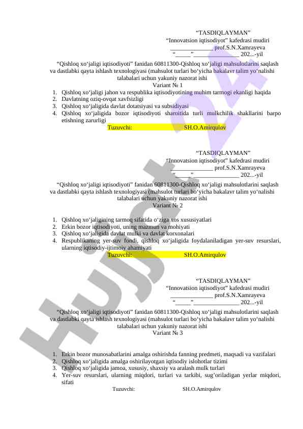 Qishloq xo‘jaligi mahsulotlarini saqlash texnologiyalari