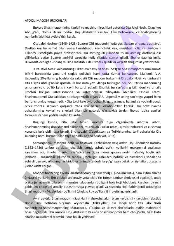 Buxoro Shashmaqomini Ijrochilari