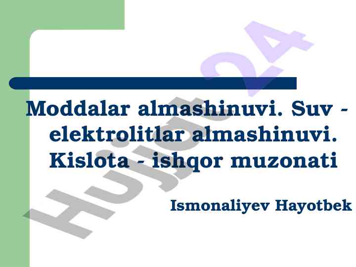 Suv elektrolitlar almashinuvi va boshqaruv mexanizmlari