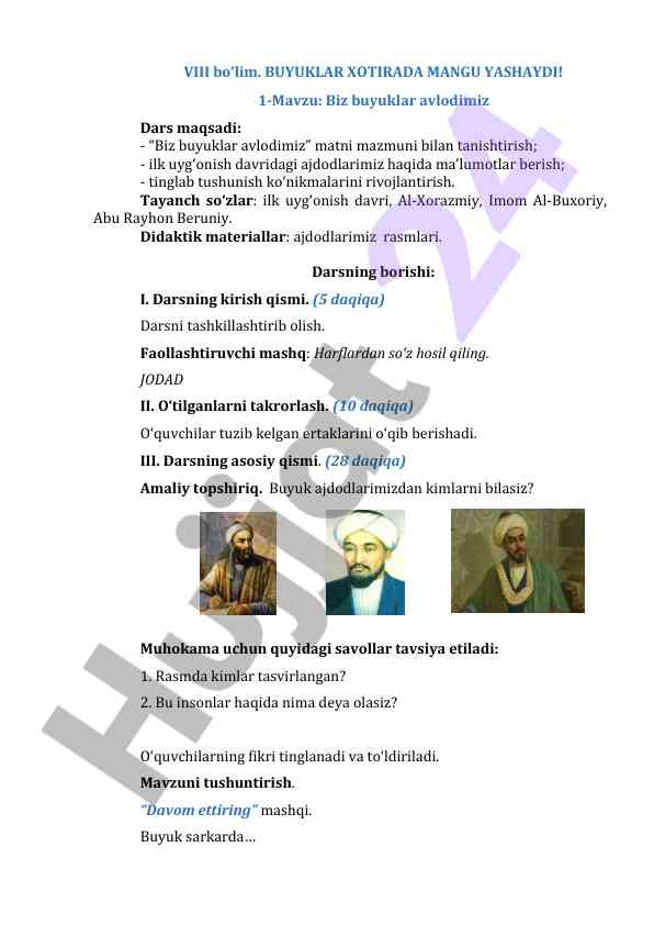 Buyuklar avlodimiz: ilk uyg‘onish davri