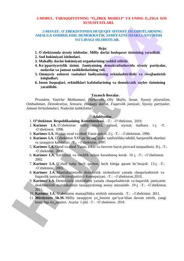 O'zbekistonning siyosiy islohotlari va xususiyatlari