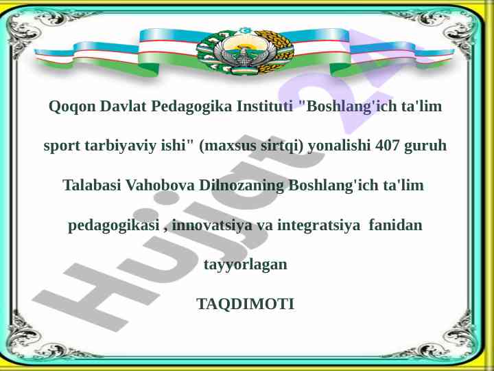 Tarbiya texnologiyalari va innovatsiyalar taqdimoti