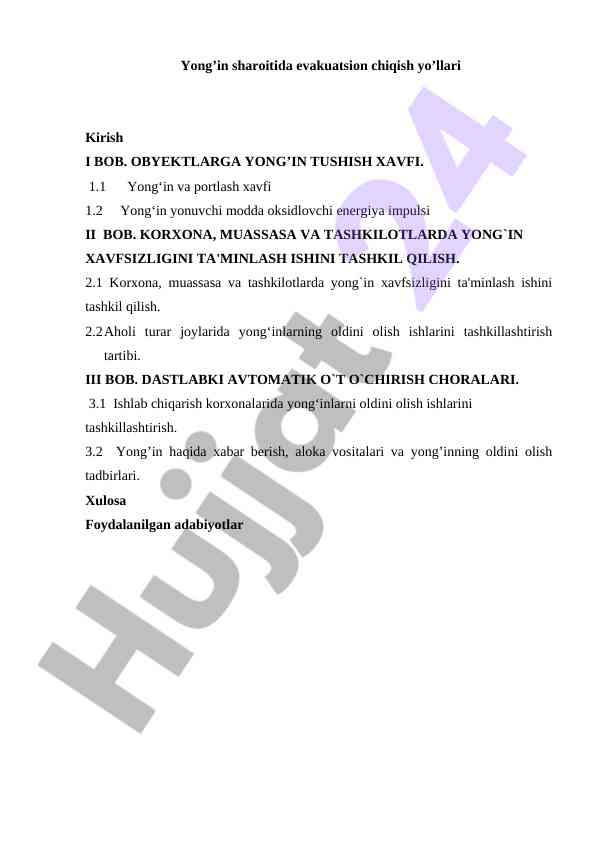 Yong’in sharoitida evakuatsion chiqish yo’llari