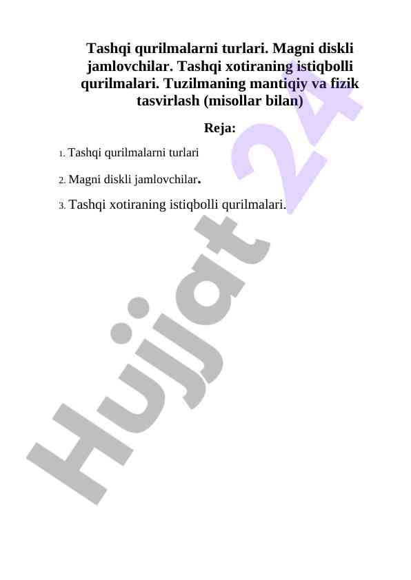 Tashqi qurilmalar turlari va ularning vazifalari