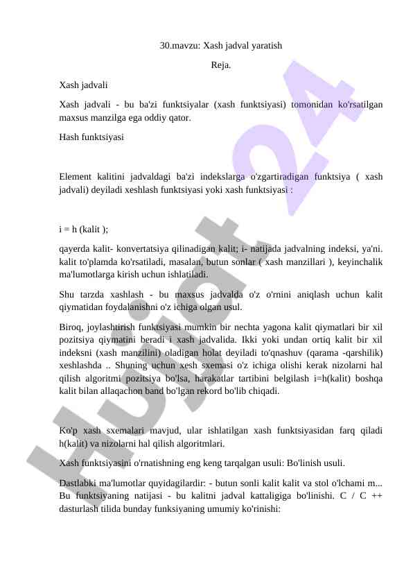 Xash jadval yaratish va funksiyalari
