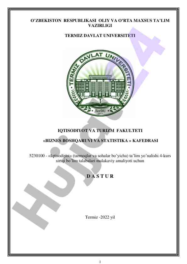 Iqtisodiyot ta'limi malakaviy amaliyoti dasturi