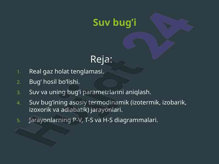 Suv bug'i termodinamikasi va protsesslar