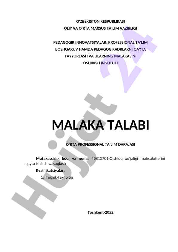 Qishloq xo'jaligi mahsulotlarini qayta ishlash