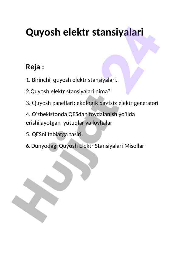 Quyosh elektr stansiyalari haqida umumiy malumotlar