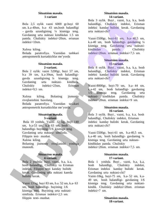 Situatsion masalalar bo‘yicha tahlil va xulosa