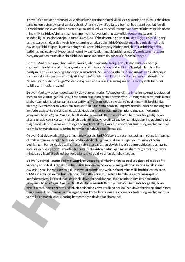 O‘zbekiston tarixi va mustaqillik davri