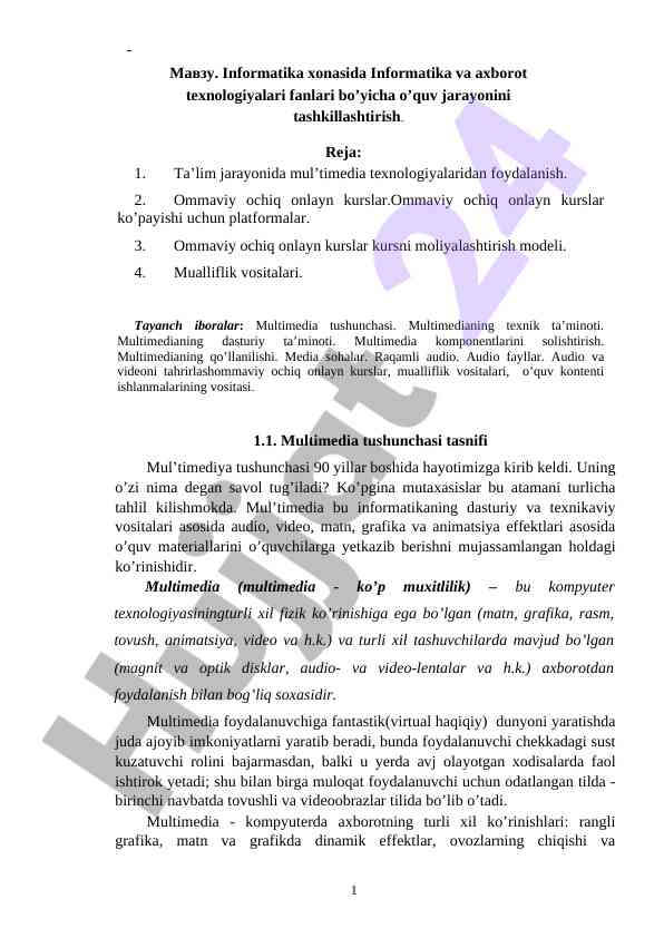 Ommaviy ochiq onlayn kurslarda multimedia texnologiyalari