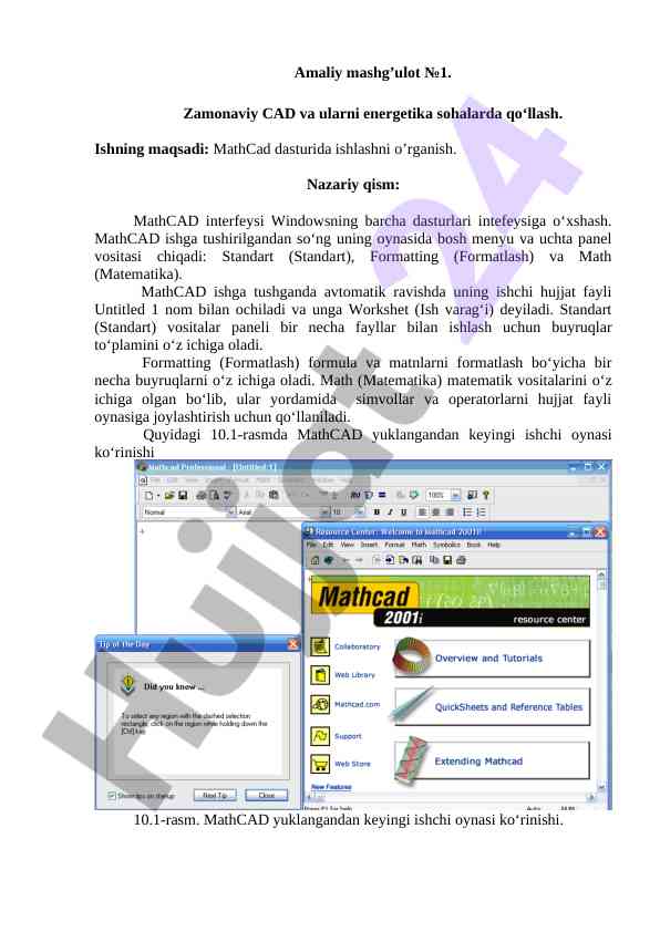 Zamonaviy cad va energetika sohasida mathcad