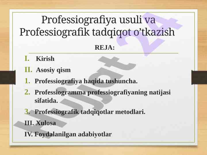 Professiografiya asoslari va tadqiqot metodlari