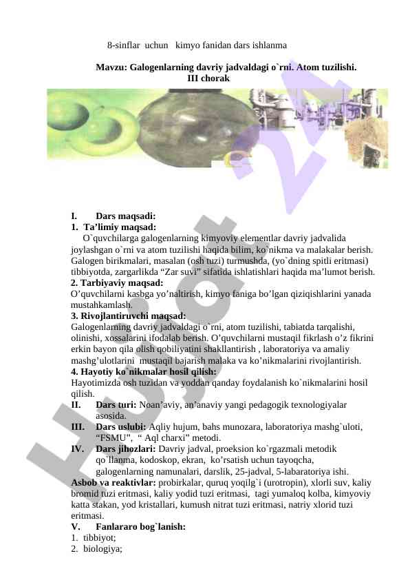 Galogenlarning davriy jadvaldagi o‘rni va atom tuzilishi