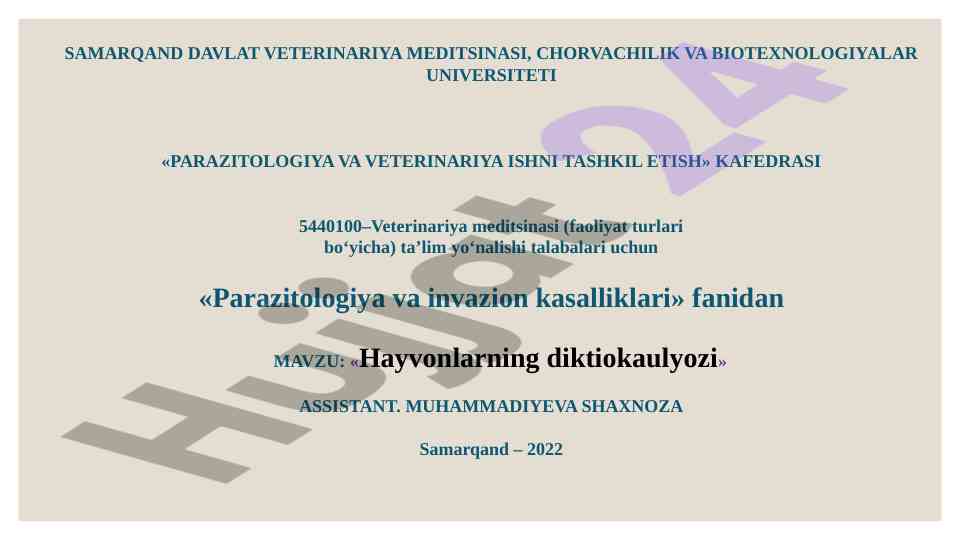 Hayvonlarning diktiokaulyozi haqida ma'lumotlar