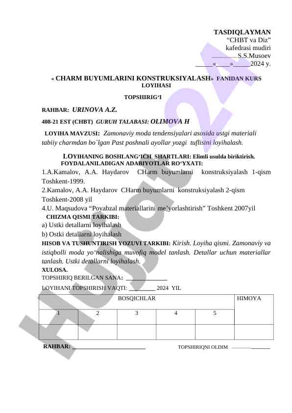Charm buyumlarin konstruktsiyalash kurs loyihasi