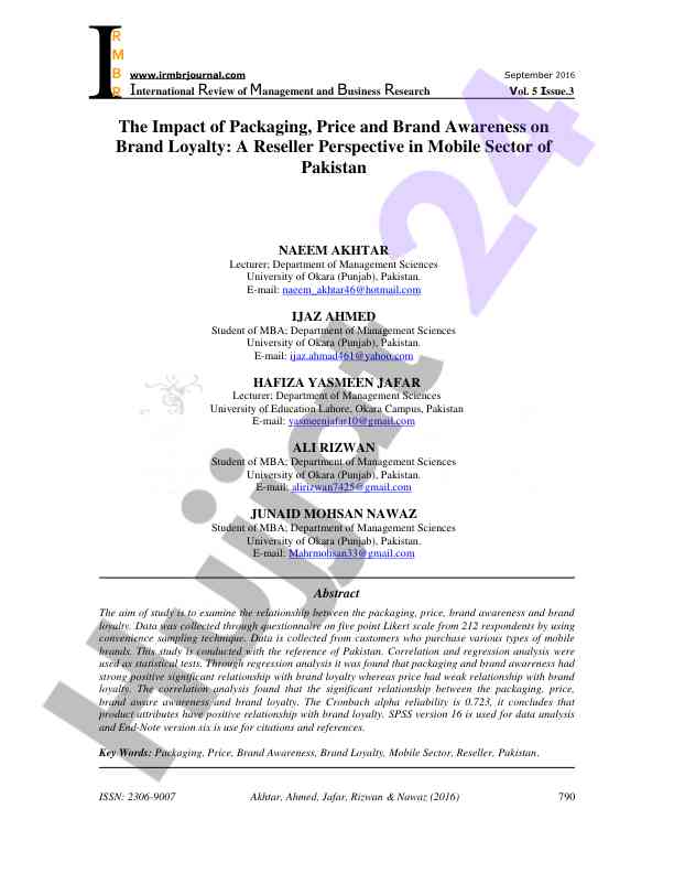 Impact of packaging price and brand awareness on loyalty