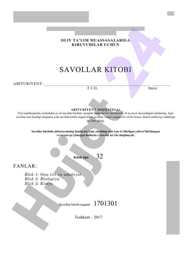 Abituriyentlar uchun savollar kitobi