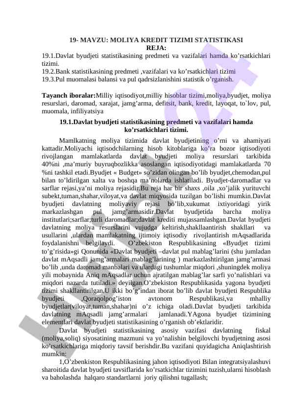 Moliya kredit tizimi statistikasi bilimlari