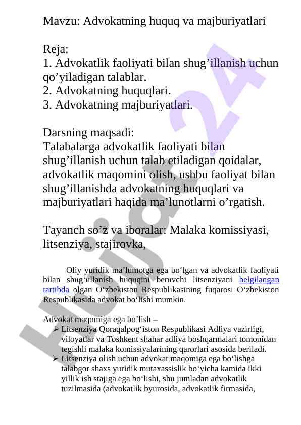 Advokatning huquq va majburiyatlari