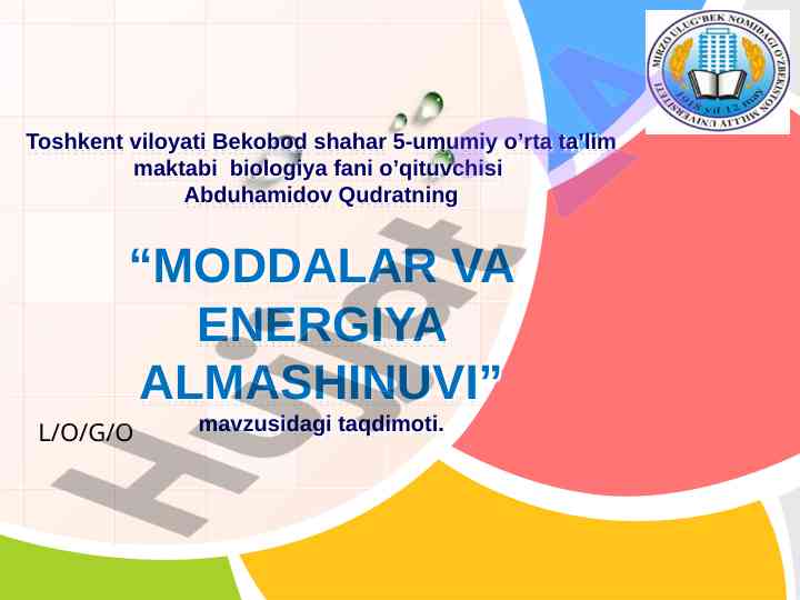 Moddalar va energiya almashinuvi taqdimoti