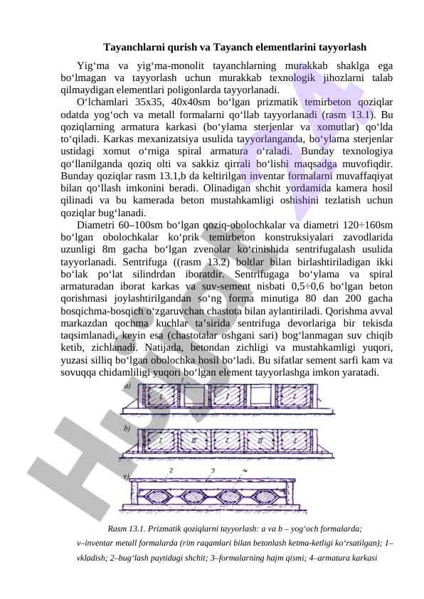 Tayanchlarni qurish va tayanch elementlarini tayyorlash