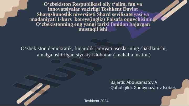 O‘zbekiston tarixidan mustaqil ishlar bo‘yicha tahlil