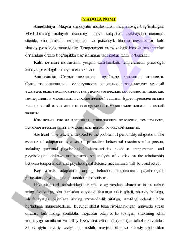 Shaxsiyatni moslashtirish muammosi tahlili