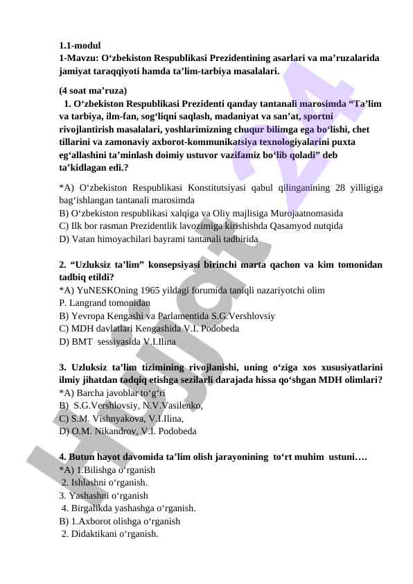 O‘zbekiston respublikasi prezidentining ta’lim masalalari