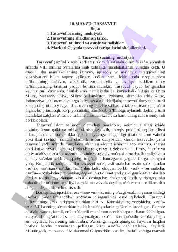 Tasavvufning mohiyati va tarixi