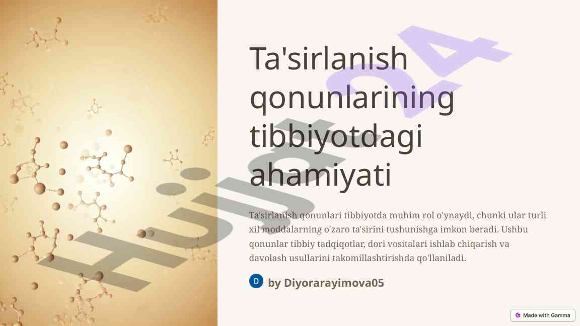 Ta'sirlanish qonunlarining tibbiyotdagi ahamiyati