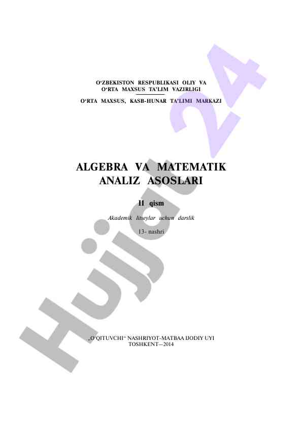 Algebra va analiz asoslari ii darslik
