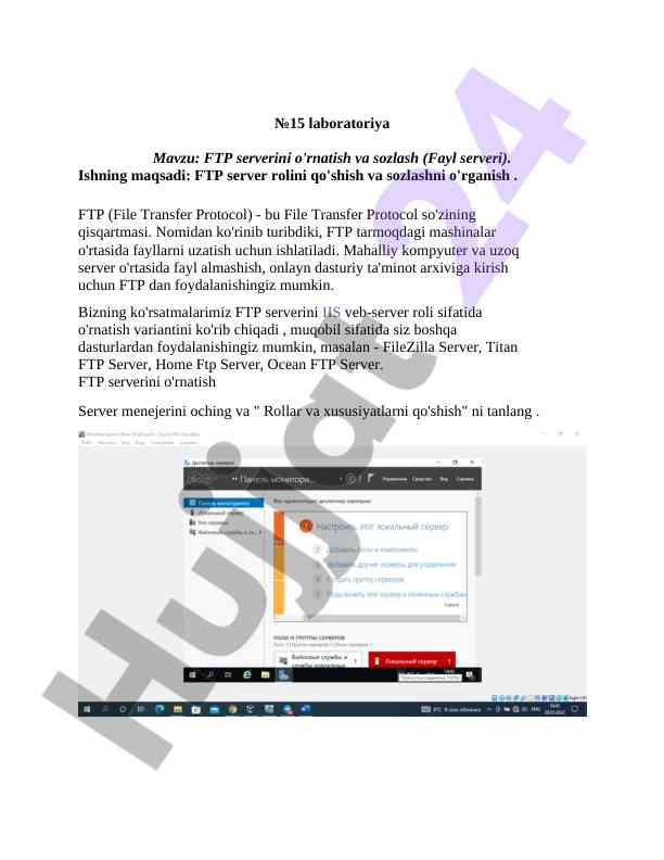 Ftp serverini o'rnatish va sozlash boshqaruvi