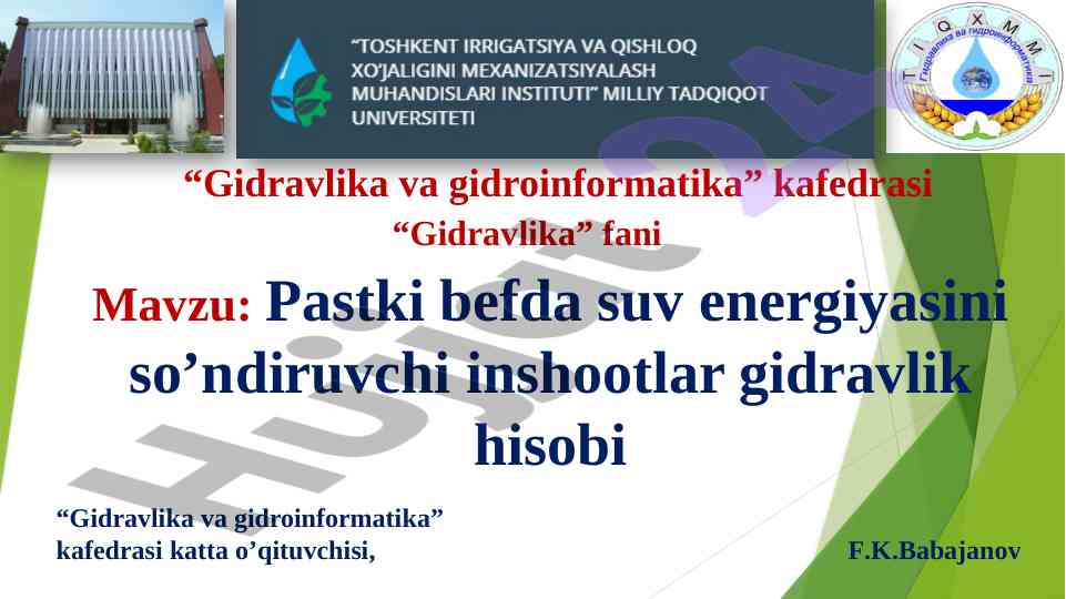 Suv energiya hisobi tadqiqoti va amaliyot