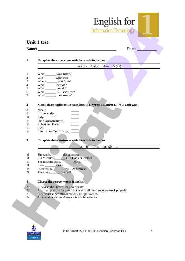 Unit 1 test savollari va javoblari