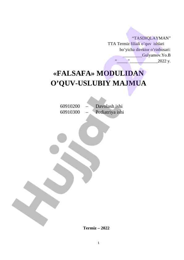 Falsafa modulidan o‘quv-uslubiy majmua 2022