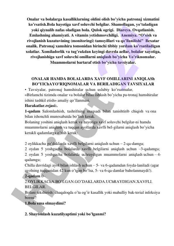 Ona va bolalarda kasalliklarni oldini olish