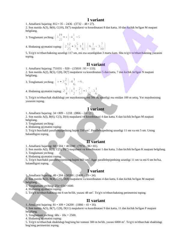 Matematik hisoblash amallari va tenglamalar