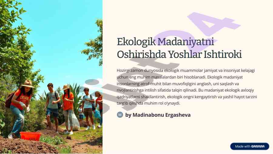 Ekologik Madaniyatni Oshirishda Yoshlar Ishtiroki